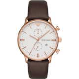 Emporio Armani Retro Quartz White Dial Brown Leather Strap Watch For Men - AR1936 Buy Now By Emporio Armani
