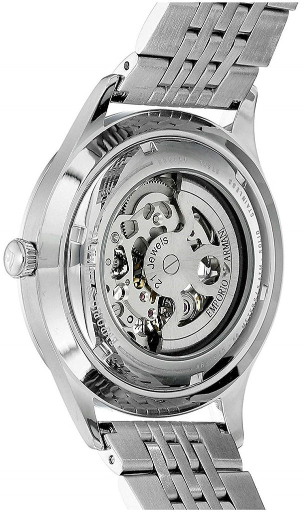 Emporio Armani Meccanico Skeleton Silver Dial Silver Steel Strap Watch For Men - AR1945 Buy Now By Emporio Armani