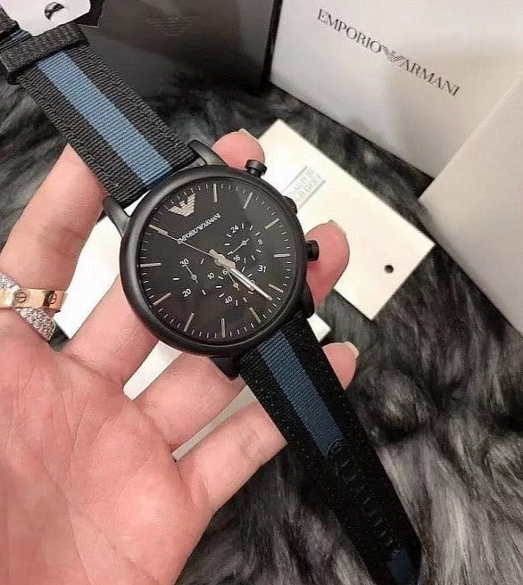Emporio Armani Luigi Chronograph Quartz Black Dial Two Tone Nylon Strap Watch For Men - AR1948 Buy Now By Emporio Armani