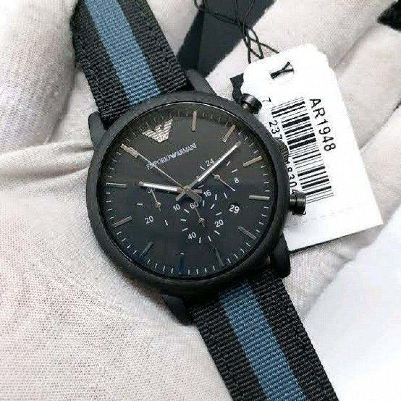 Emporio Armani Luigi Chronograph Quartz Black Dial Two Tone Nylon Strap Watch For Men - AR1948 Buy Now By Emporio Armani