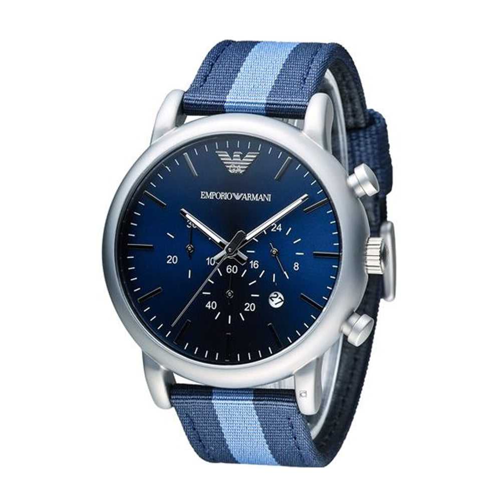 Emporio Armani Luigi Chronograph Quartz Blue Dial Blue Nylon Strap Watch For Men - AR1949 Buy Now By Emporio Armani