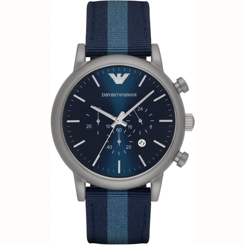 Emporio Armani Luigi Chronograph Quartz Blue Dial Blue Nylon Strap Watch For Men - AR1949 Buy Now By Emporio Armani