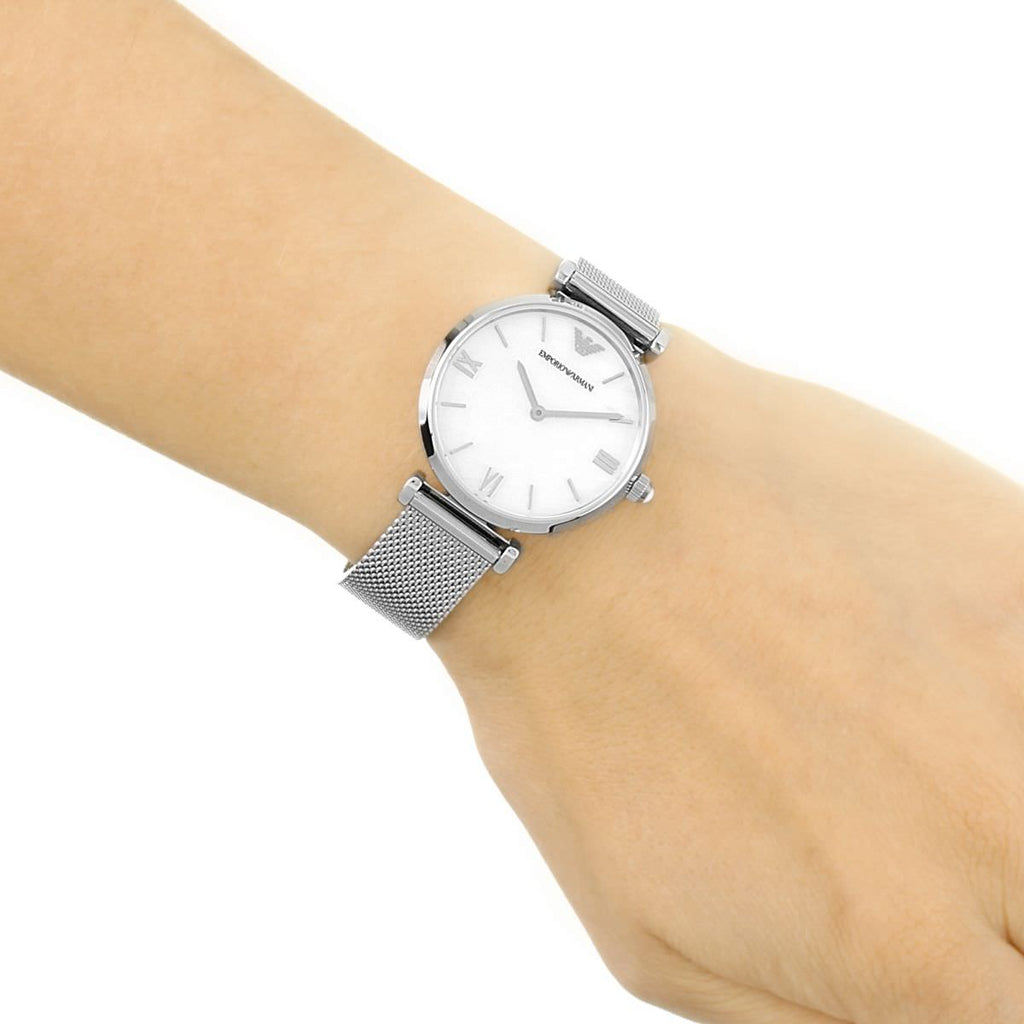 Emporio Armani Gianni T Bar Mother of Pearl Dial Silver Steel Strap Watch For Women - AR1955 Buy Now By Emporio Armani
