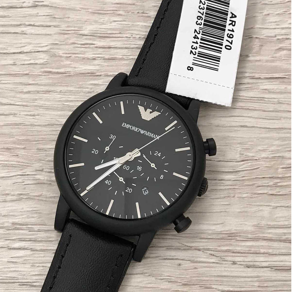 Emporio Armani Luigi Chronohraph Black Dial Black Leather Strap Watch For Men - AR1970 Buy Now By Emporio Armani