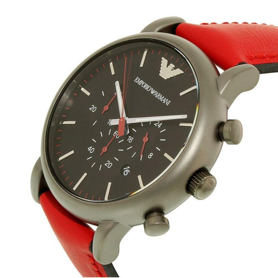 Emporio Armani Luigi Chronograph Black Dial Red Leather Strap Watch For Men - AR1971 Buy Now By Emporio Armani