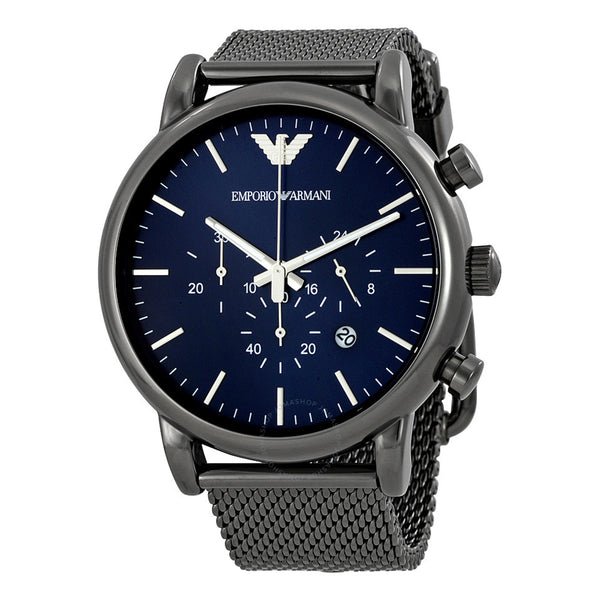 Emporio Armani Chronograph Blue Dial Gun Metallic Mesh Bracelet Watch For Men - AR1979 Buy Now By Emporio Armani