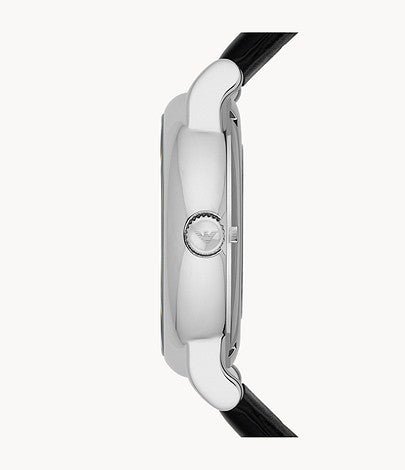 Emporio Armani Luigi Silver Skeleton Dial Black Leather Strap Watch For Men - AR1981 Buy Now By Emporio Armani