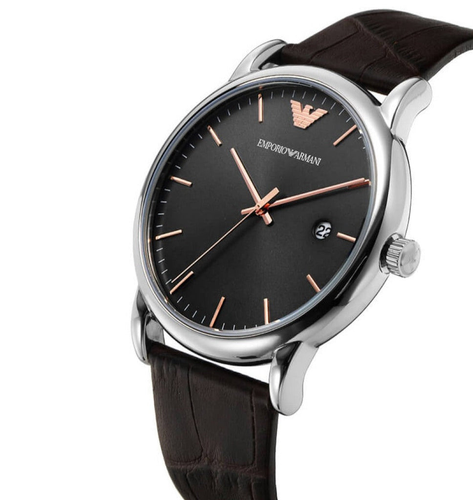 Emporio Armani Luigi Quartz Gray Dial Brown Leather Strap Watch For Men - AR1996 Buy Now By Emporio Armani