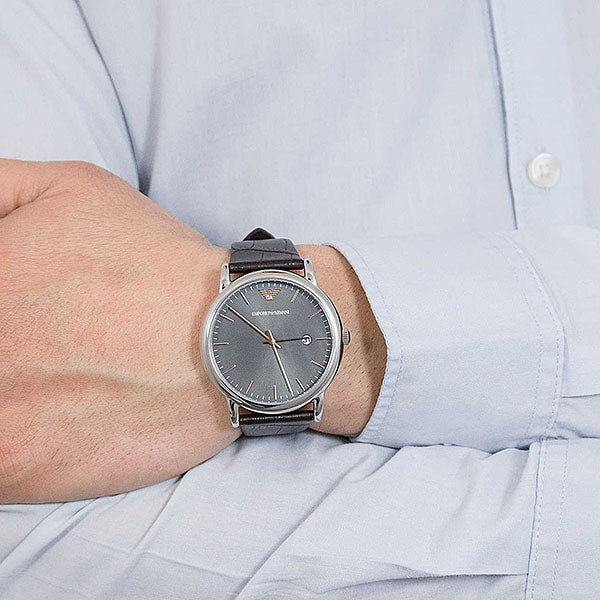Emporio Armani Luigi Quartz Gray Dial Brown Leather Strap Watch For Men - AR1996 Buy Now By Emporio Armani
