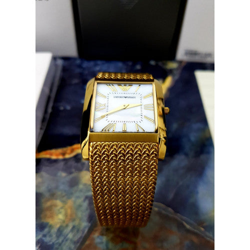 Emporio Armani Super Slim Quartz White DIal Gold Mesh Bracelet Watch For Women - AR2017 Buy Now By Emporio Armani