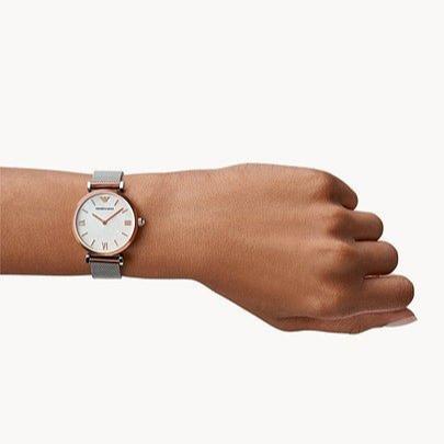 Emporio Armani Retro Mother of Pearl Dial Silver Mesh Bracelet Watch For Women - AR2067 Buy Now By Emporio Armani