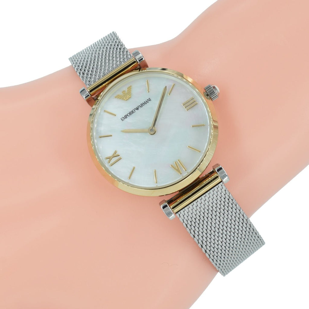 Emporio Armani Gianni T Bar Mother of Pearl Dial Silver Mesh Bracelet Watch For Women - AR2068 Buy Now By Emporio Armani