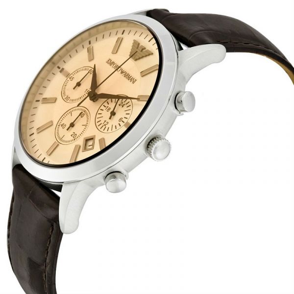 Emporio Armani Classic Chronograph Beige Dial Brown Leather Strap Watch For Men - AR2433 Buy Now By Emporio Armani
