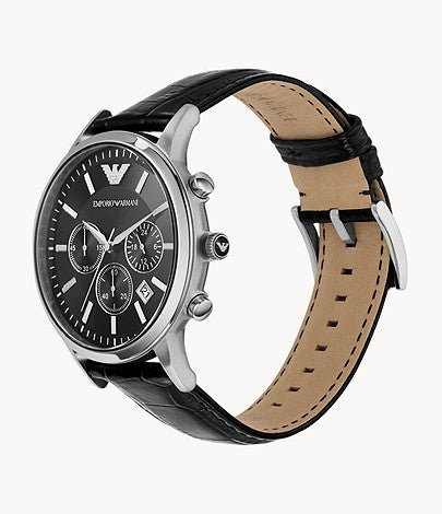 Emporio Armani Renato Chronograph Black Dial Black Leather Strap Watch For Men - AR2447 Buy Now By Emporio Armani