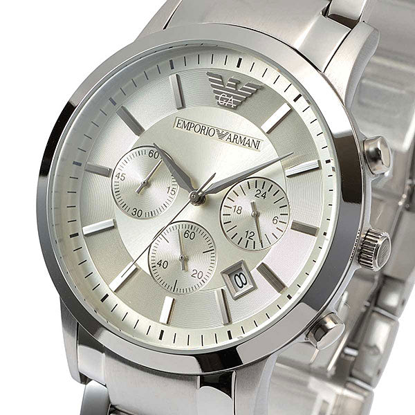 Emporio Armani Renato Chronograph Cream Dial Silver Steel Strap Watch For Men - AR2458 Buy Now By Emporio Armani