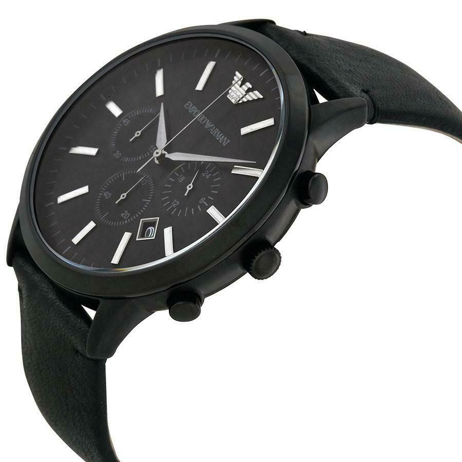 Emporio Armani Sportivo Chronograph Black Dial Black Leather Strap Watch For Men - AR2461 Buy Now By Emporio Armani