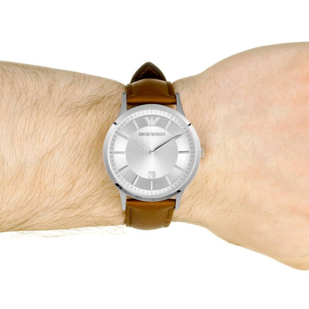 Emporio Armani Renato Silver Dial Brown Leather Strap Watch For Men - AR2463 Buy Now By Emporio Armani