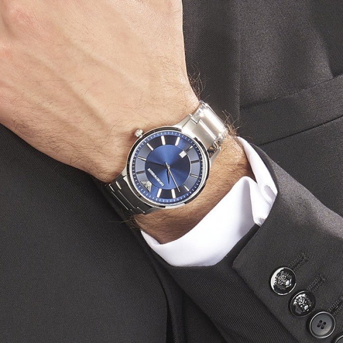 Emporio Armani Renato Blue Dial Silver Steel Strap Watch For Men - AR2477 Buy Now By Emporio Armani