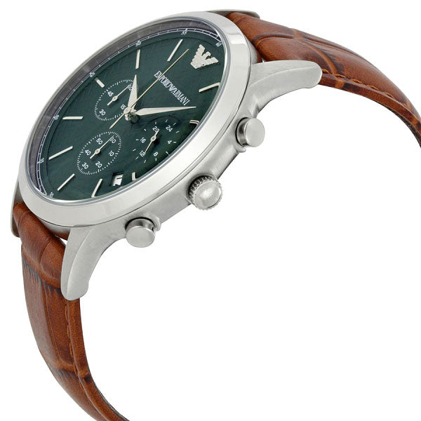 Emporio Armani Renato Chronograph Green Dial Brown Leather Strap Watch For Men - AR2493 Buy Now By Emporio Armani