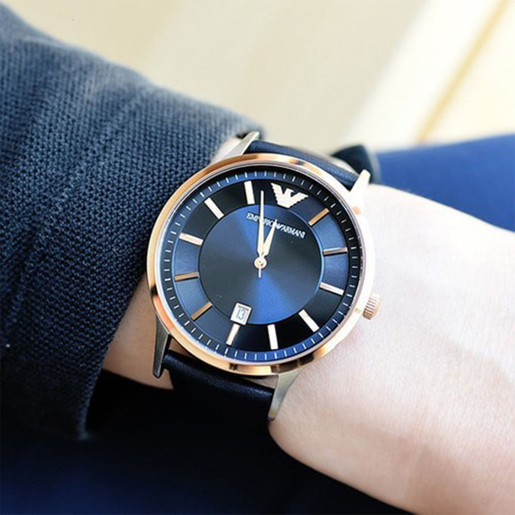 Emporio Armani Renato Analog Blue Dial Black Leather Strap Watch For Men - AR2506 Buy Now By Emporio Armani