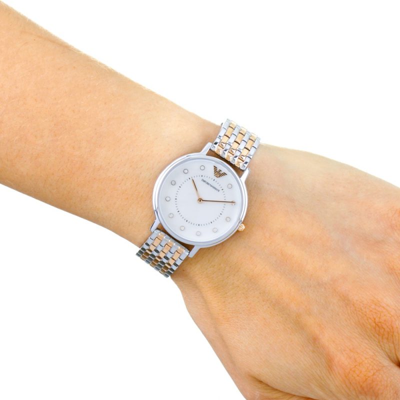 Emporio Armani Gianni T Bar Mother of Pearl Dial Two Tone Steel Strap Watch For Women - AR2508 Buy Now By Emporio Armani