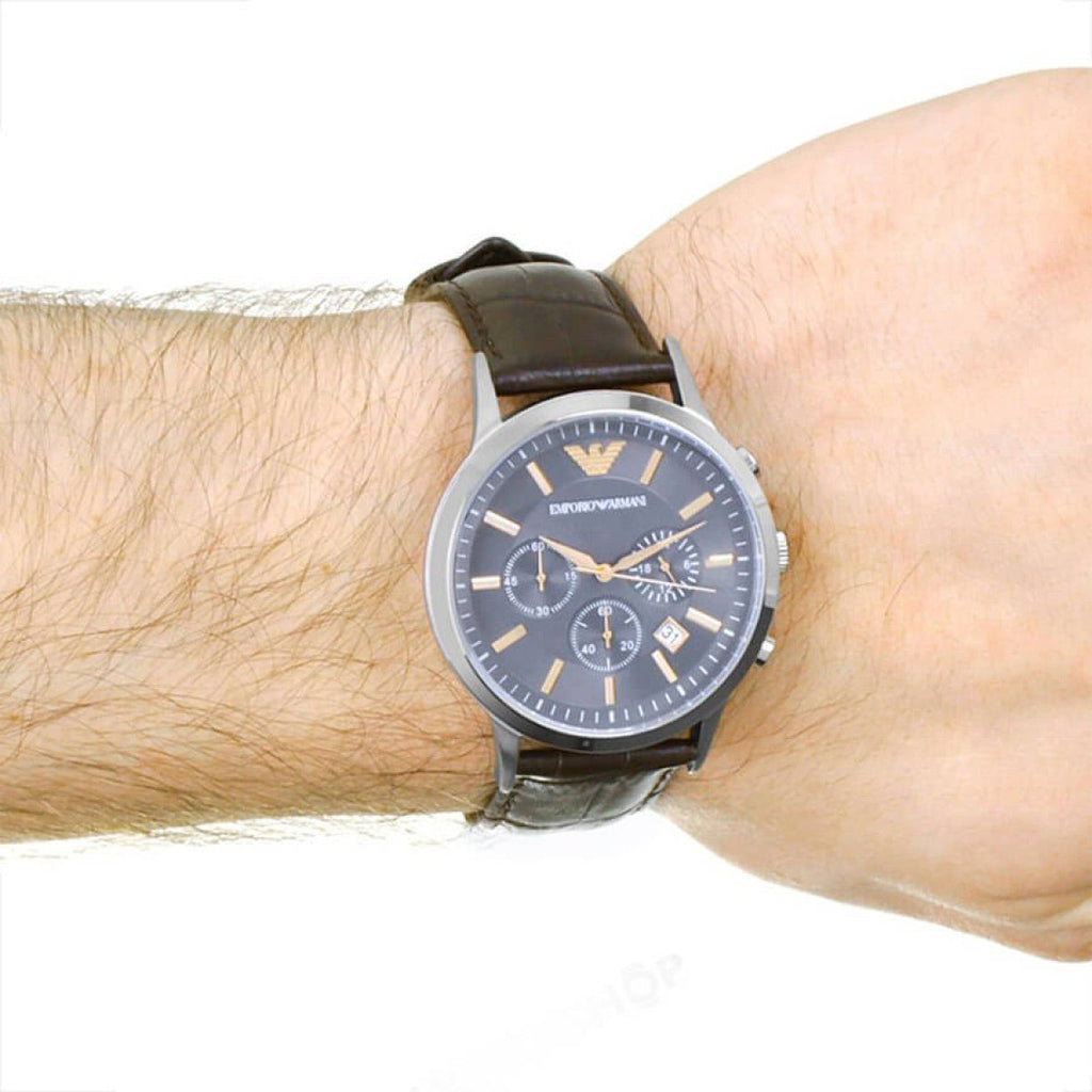 Emporio Armani Renato Chronograph Grey Dial Brown Leather Strap Watch For Men - AR2513 Buy Now By Emporio Armani