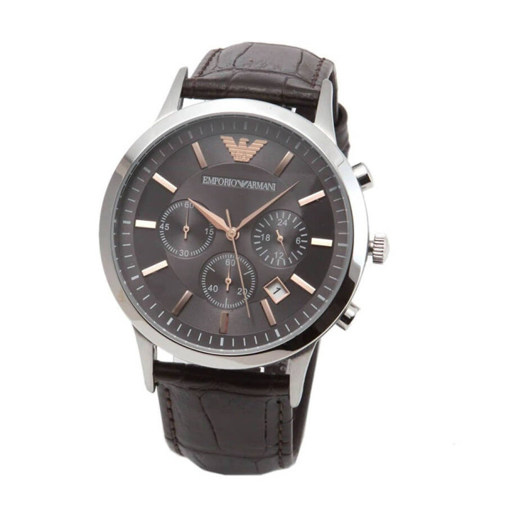 Emporio Armani Renato Chronograph Grey Dial Brown Leather Strap Watch For Men - AR2513 Buy Now By Emporio Armani
