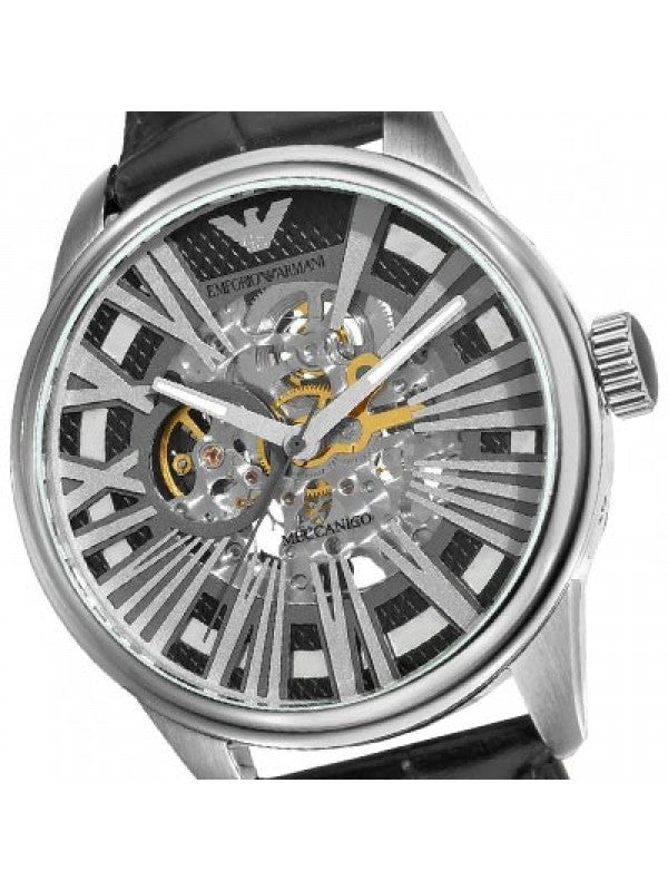 Emporio Armani Meccanico Automatic Black Dial Leather Strap Watch For Men - AR4629 Buy Now By Emporio Armani