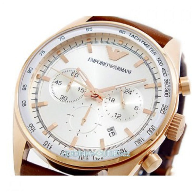 Emporio Armani Sportivo Chronograph White Dial Brown Leather Strap Watch For Men - AR5996 Buy Now By Emporio Armani