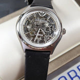 Emporio Armani Meccanico White Skeleton Dial Black Leather Strap Watch For Men - AR60003 Buy Now By Emporio Armani