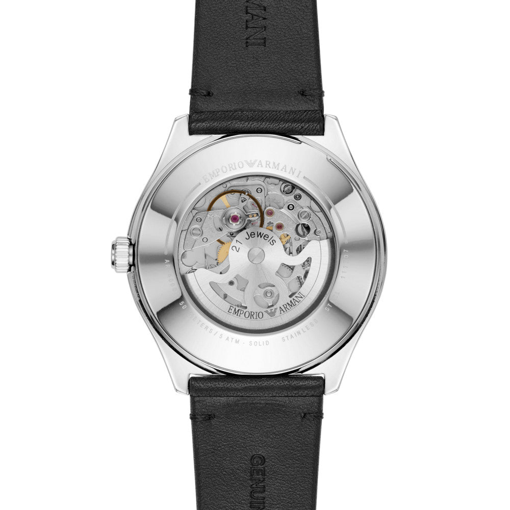 Emporio Armani Meccanico White Skeleton Dial Black Leather Strap Watch For Men - AR60003 Buy Now By Emporio Armani