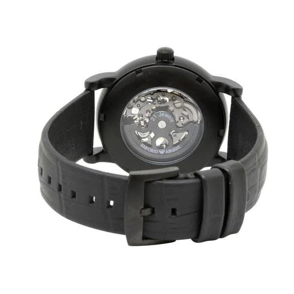Emporio Armani Meccanico Automatic Skeleton Dial Black Leather Strap Watch For Men - AR60008 Buy Now By Emporio Armani