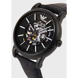 Emporio Armani Meccanico Automatic Skeleton Dial Black Leather Strap Watch For Men - AR60008 Buy Now By Emporio Armani