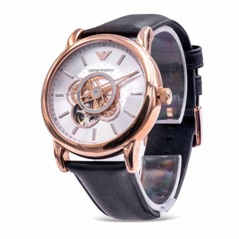 Emporio Armani Luigi Automatic Silver Dial Black Leather Strap Watch For Men - AR60013 Buy Now By Emporio Armani