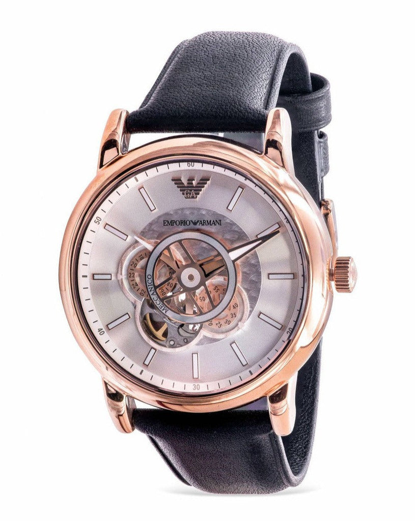 Emporio Armani Luigi Automatic Silver Dial Black Leather Strap Watch For Men - AR60013 Buy Now By Emporio Armani