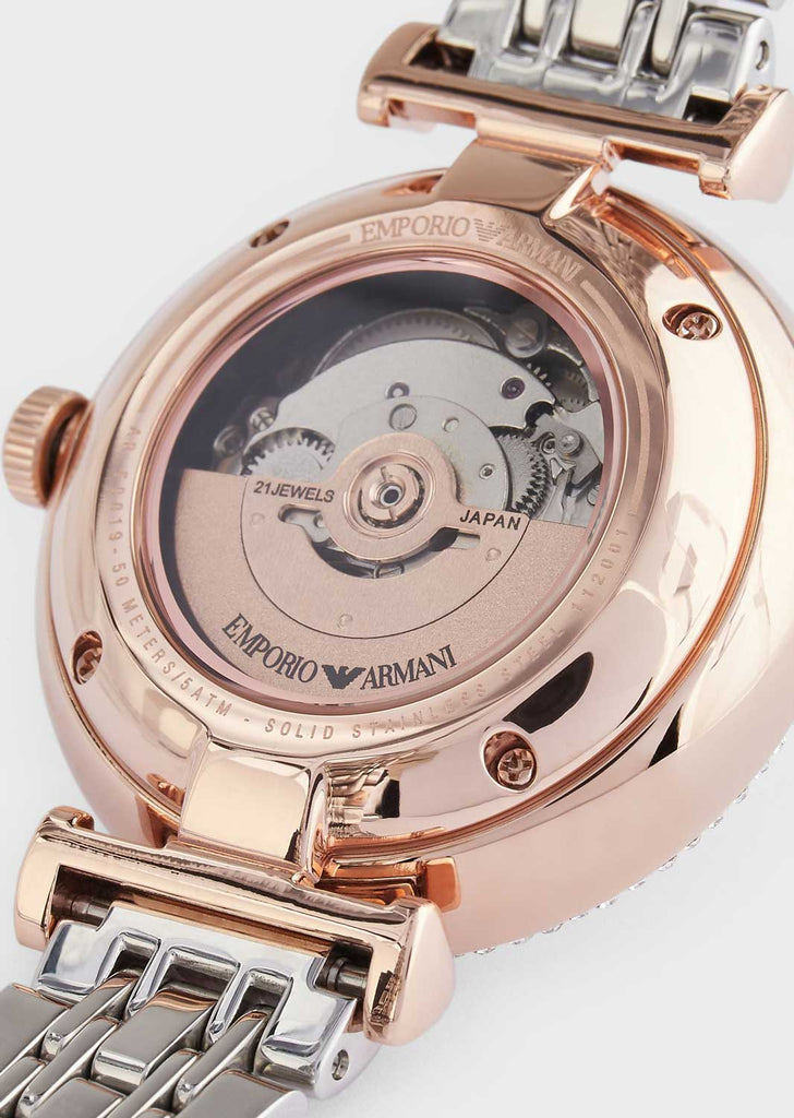 Emporio Armani Gianni T-Bar Analog White Dial Two Tone Steel Strap Watch For Women - AR60019 Buy Now By Emporio Armani