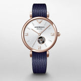 Emporio Armani Gianni T-Bar Analog Silver Dial Blue Leather Strap Watch For Women - AR60020 Buy Now By Emporio Armani