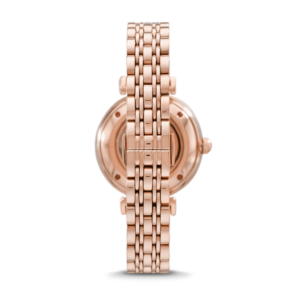 Emporio Armani Gianni T-Bar Silver Dial Rose Gold Steel Strap Watch For Women - AR60023 Buy Now By Emporio Armani