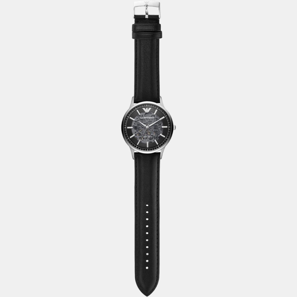 Emporio Armani Meccanico Skeleton Automatic Black Dial Black Leather Strap Watch for Men - AR60038 Buy Now By Emporio Armani