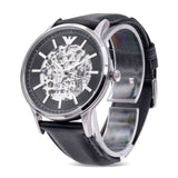 Emporio Armani Meccanico Skeleton Automatic Black Dial Black Leather Strap Watch for Men - AR60038 Buy Now By Emporio Armani