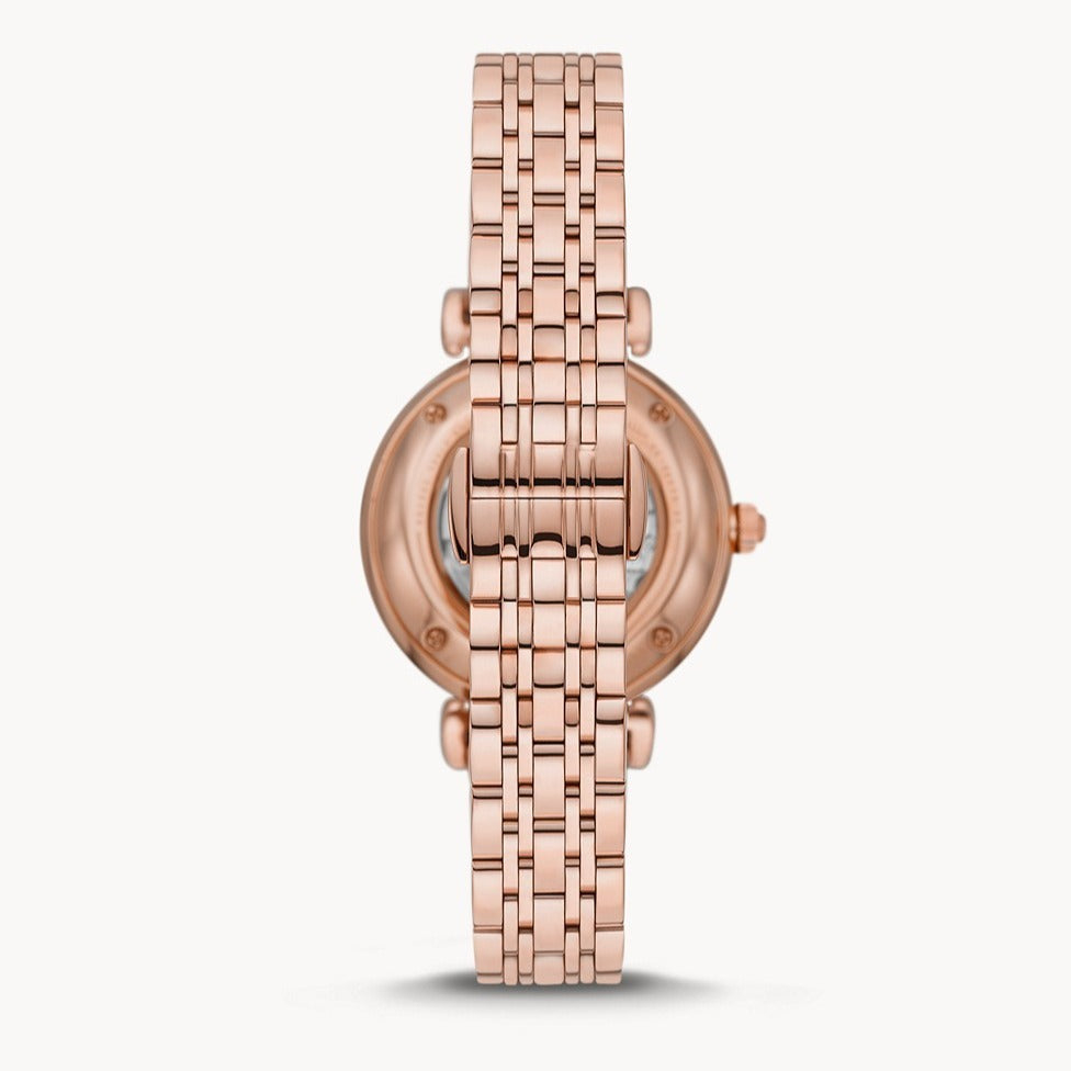 Emporio Armani Meccanico Crystals Black Dial Rose Gold Steel Strap Watch For Women - AR60043 Buy Now By Emporio Armani