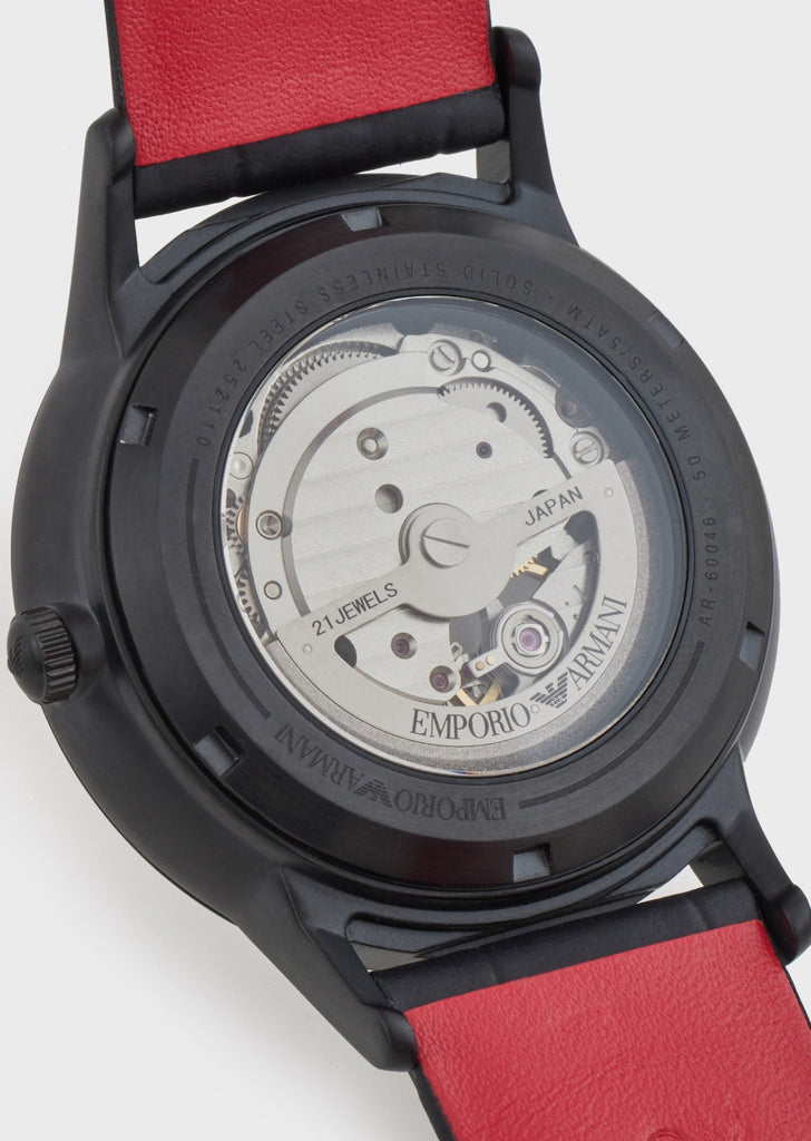 Emporio Armani Meccanico Skeleton Black Dial Black Leather Strap Watch For Men - AR60046 Buy Now By Emporio Armani