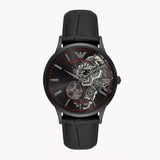 Emporio Armani Meccanico Skeleton Black Dial Black Leather Strap Watch For Men - AR60046 Buy Now By Emporio Armani