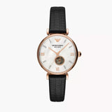 Emporio Armani Gianni T Bar Mother of Pearl White Dial Black Leather Strap Watch For Women - AR60047 Buy Now By Emporio Armani
