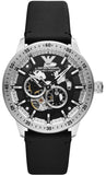 Emporio Armani Renato Chronograph Automatic Black Dial Black Leather Strap Watch For Men - AR60051 Buy Now By Emporio Armani