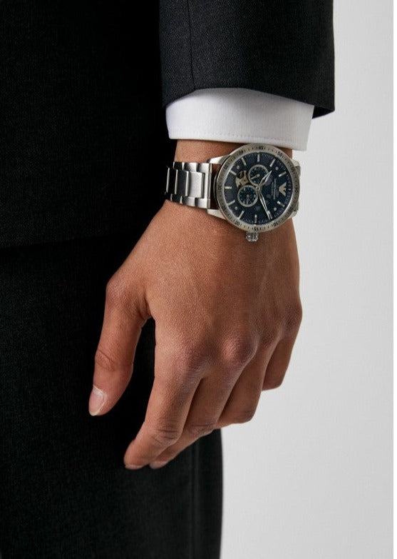 Emporio Armani Mario Chronograph Automatic Blue Dial Silver Steel Strap Watch For Men - AR60052 Buy Now By Emporio Armani