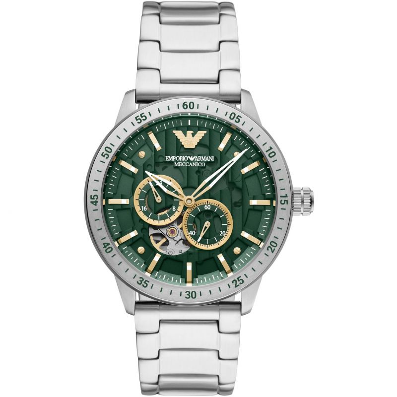 Emporio Armani Meccanico Chronograph Automatic Green Dial Silver Steel Strap Watch For Men - AR60053 Buy Now By Emporio Armani