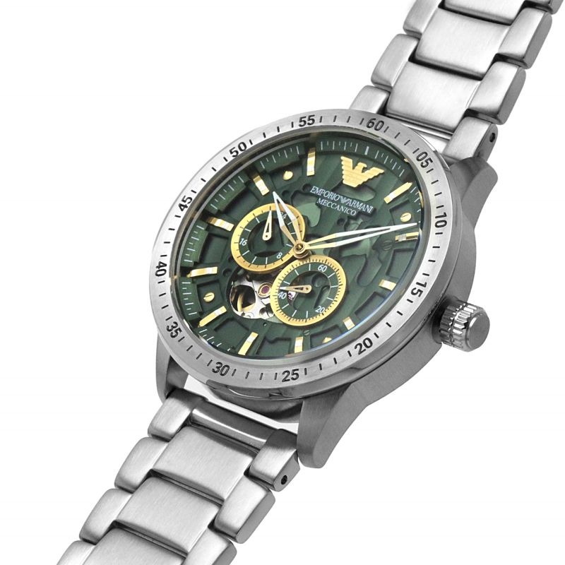 Emporio Armani Meccanico Chronograph Automatic Green Dial Silver Steel Strap Watch For Men - AR60053 Buy Now By Emporio Armani