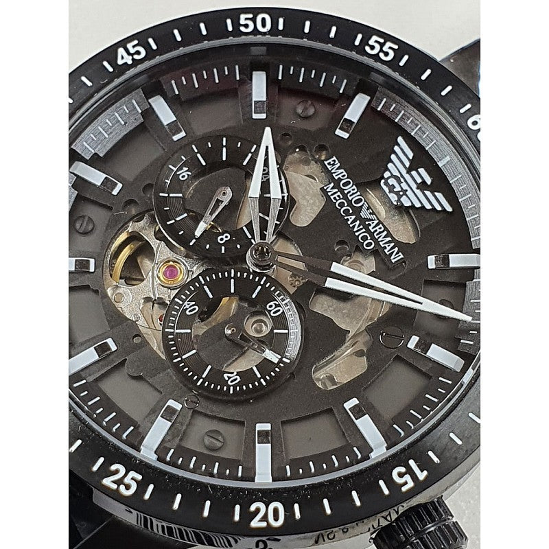 Emporio Armani Meccanico Automatic Black Dial Black Steel Strap Watch For Men - AR60054 Buy Now By Emporio Armani
