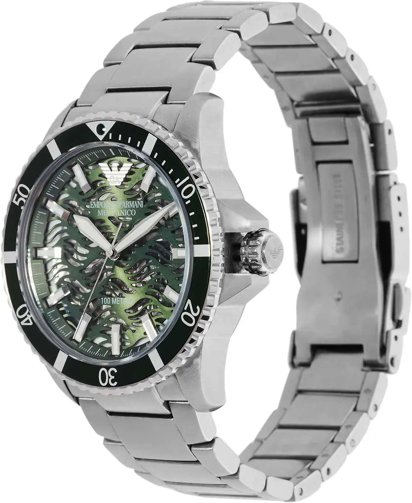 Emporio Armani Diver Automatic Green Dial Silver Steel Strap Watch For Men - AR60061 Buy Now By Emporio Armani